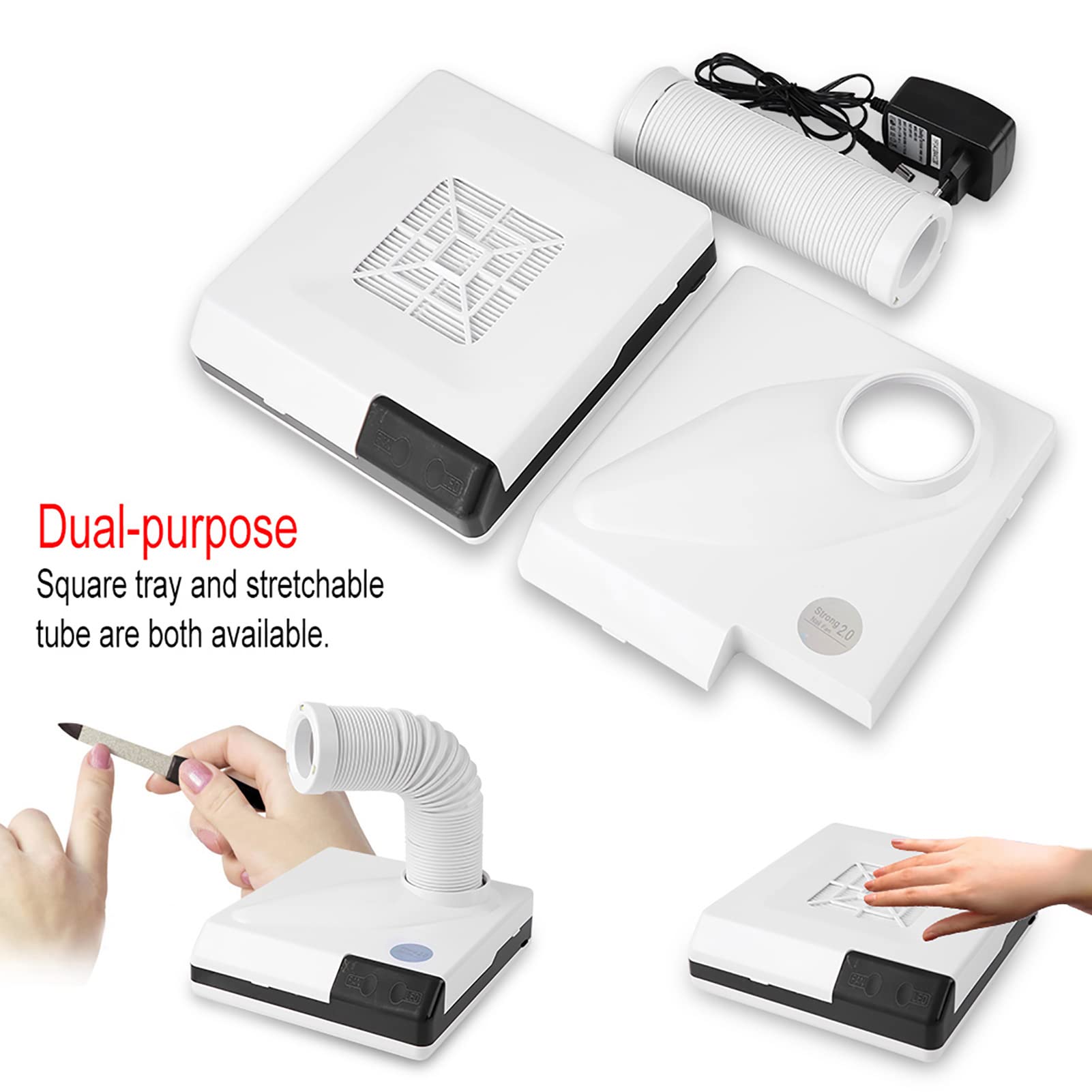 Nagel Staubsauger, 60W 2 IN 1 Salon Saug Staubsammler Maschine Mit LED Licht Starker Power Nail Art Staubsauger Maniküre Staubsauger Maschine, Weiß