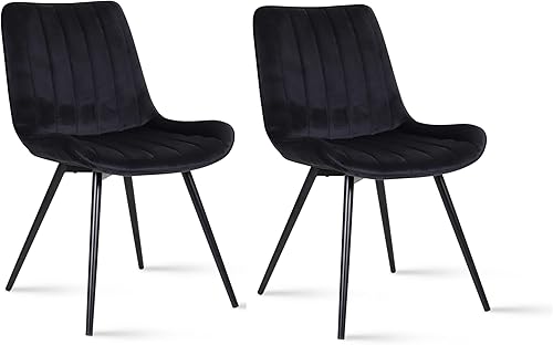 DrInn - Juego de 2 sillas tapizadas de terciopelo suave para cocina, comedor, modernas, cómodas, color negro