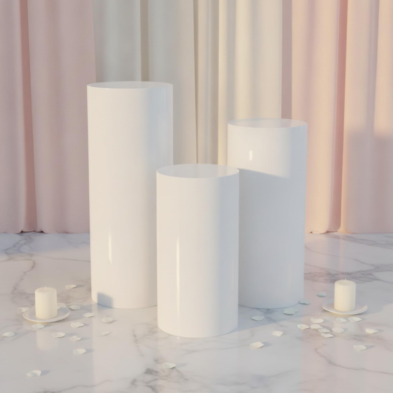 3 Pezzi Espositore Cilindrico Moderno | Bianco, Piedistalli Cilindrici Bianchi, Impilabile, per Vetrine