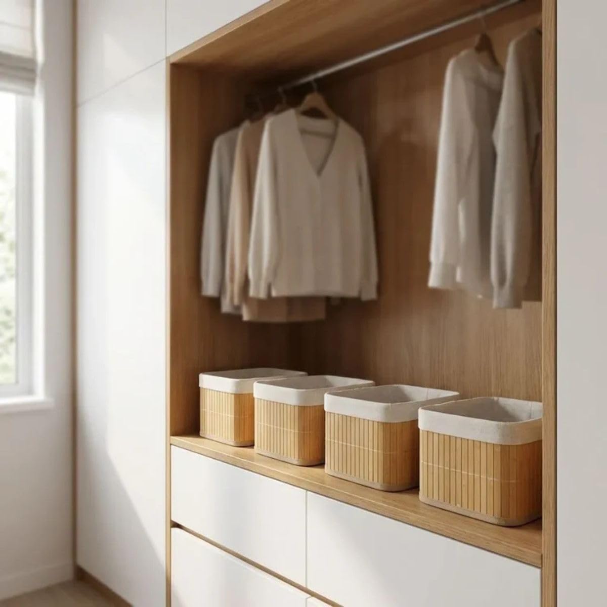 Bamboostan Bamboo Storage Basket Set of 4 | Rectangle | One Size | Organizer Baskets | Home Storage | Multipurpose Organizer 1