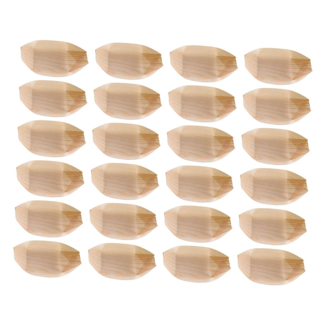 Platos de madera para sushi de diseño barco: 100 bandejas desechables, estables y resistentes