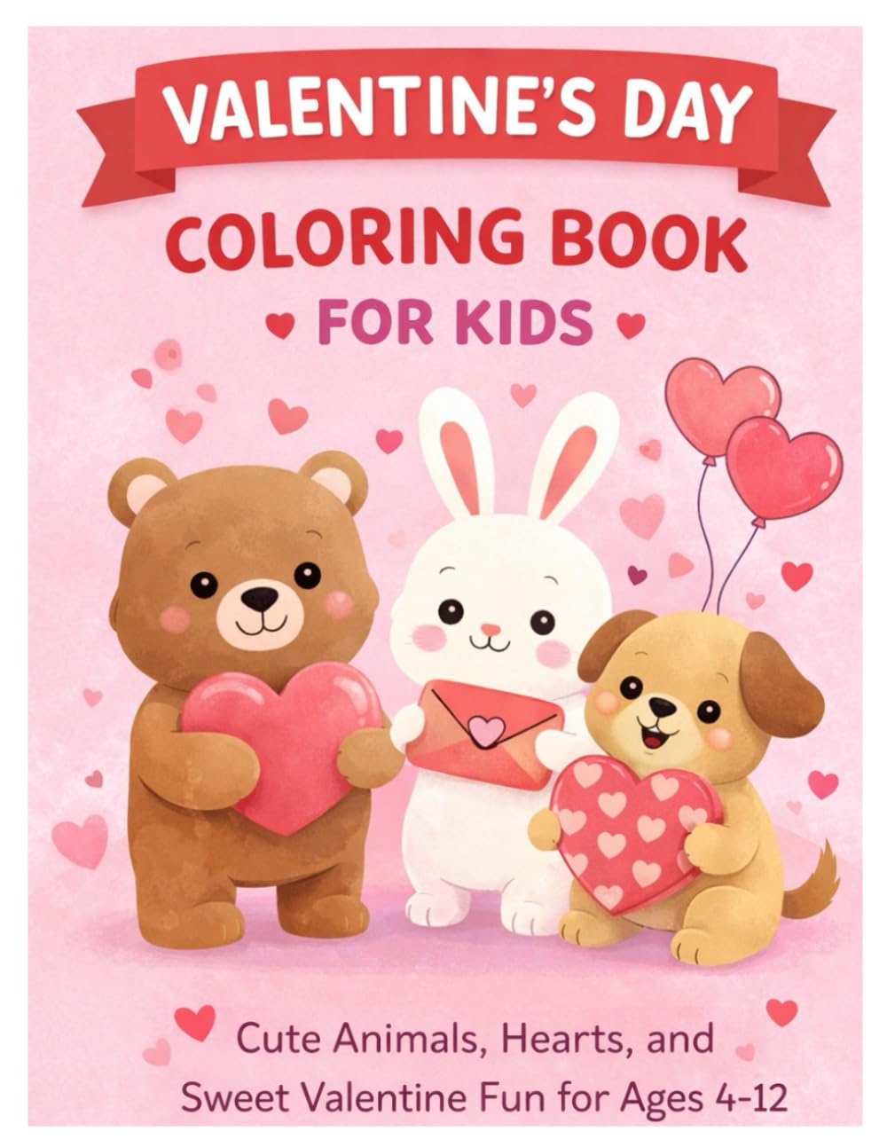 Valentine's Day Coloring Book For Kids: Cute Animals, Hearts, and Sweet Valentine Fun for Ages 4-12