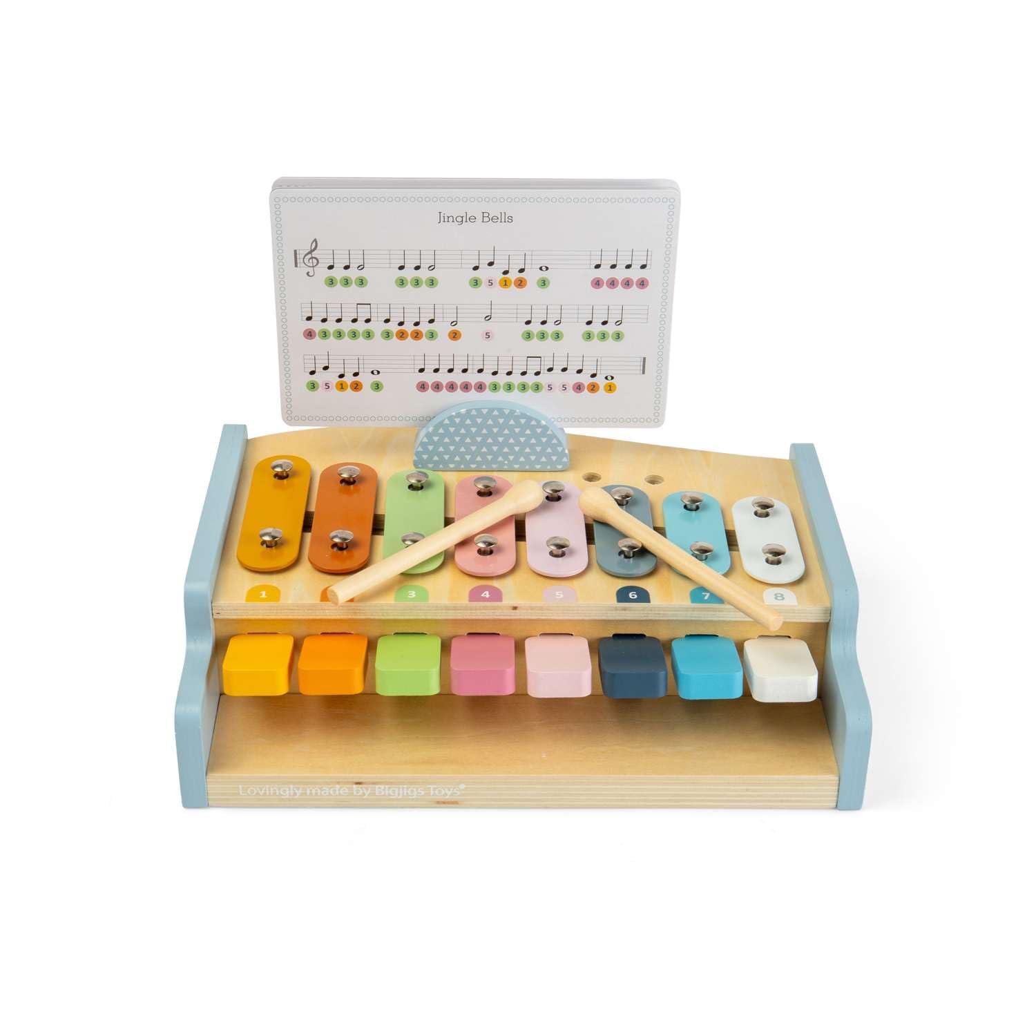 Bigjigs Toys Xylo Piano | Drewniany fortepian i ksylofon, zabawka muzyczna 2 w 1, 8-klawiszowa klawiatura dla maluchów, instrumenty dla niemowląt z trzepakami i arkuszami piosenek, prezent dla dzieci