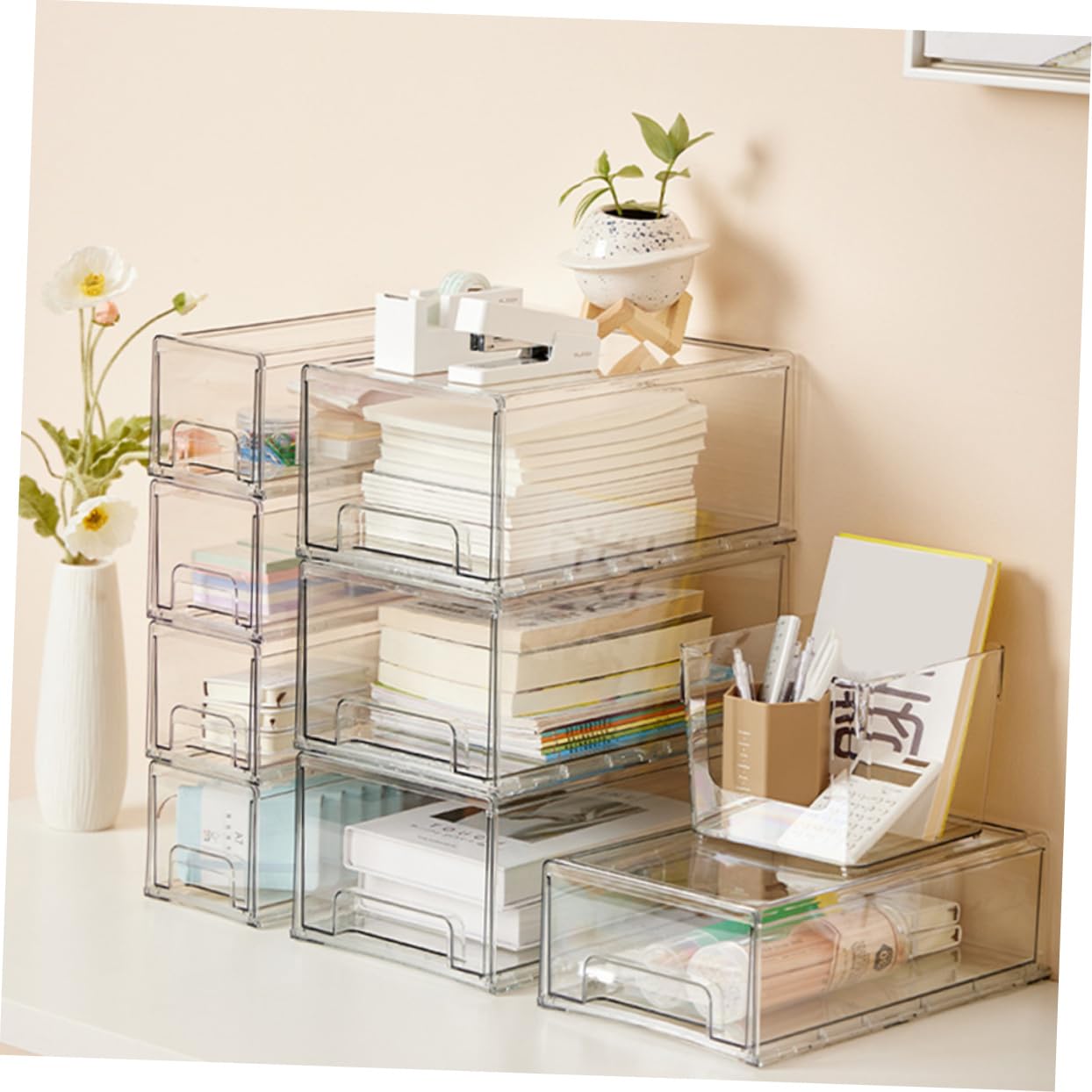 2 Uds Soporte Para Cosméticos Organizador De Cajones De Cosméticos Transparente Organizador De Cajones Estuche De Almacenamiento De Maquillaje Apilable Soporte Para Cajones De