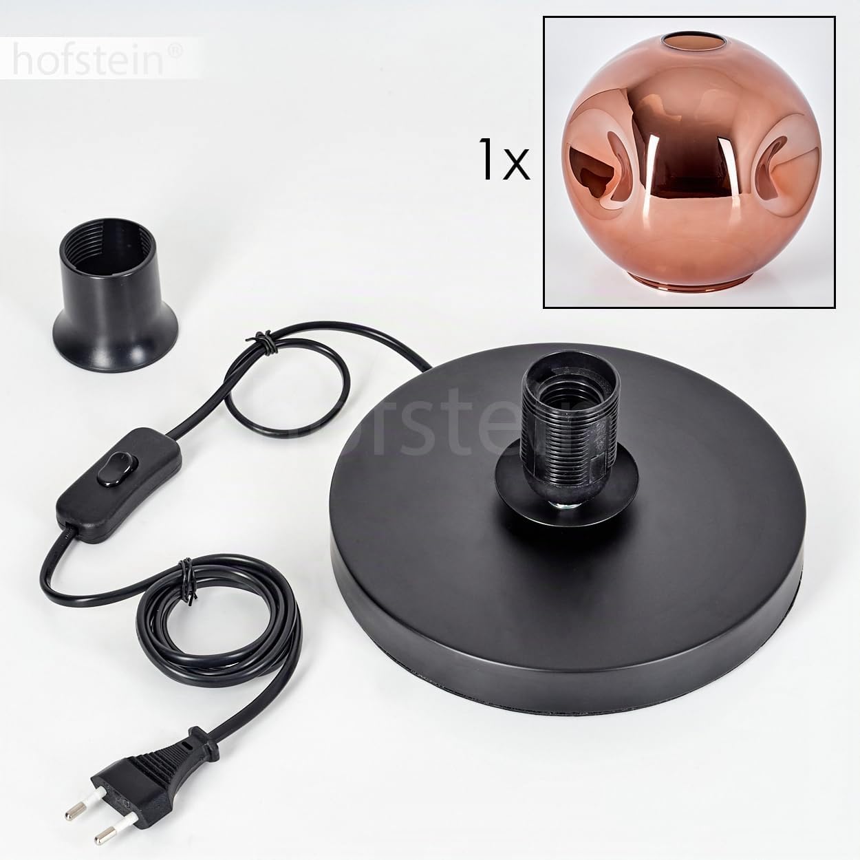 Tischleuchte Apedo, Tischlampe aus Metall/Glas in Schwarz/Kupferfarben, Leuchte im modernen Retro/Vintage-Design mit Schirm aus Glas (Ø 20 cm) u. An/-Auschalter am Kabel, 1 x E27, ohne Leuchtmittel