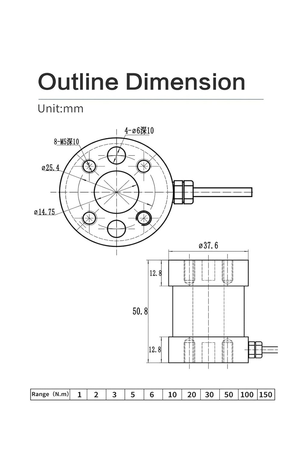 DYJN-104 Static Torque Sensor 0-150N.m Range with 10/20/30/50/100/150 N.m Options for 1/2/3/5/10/15KG Forces(1N.m)