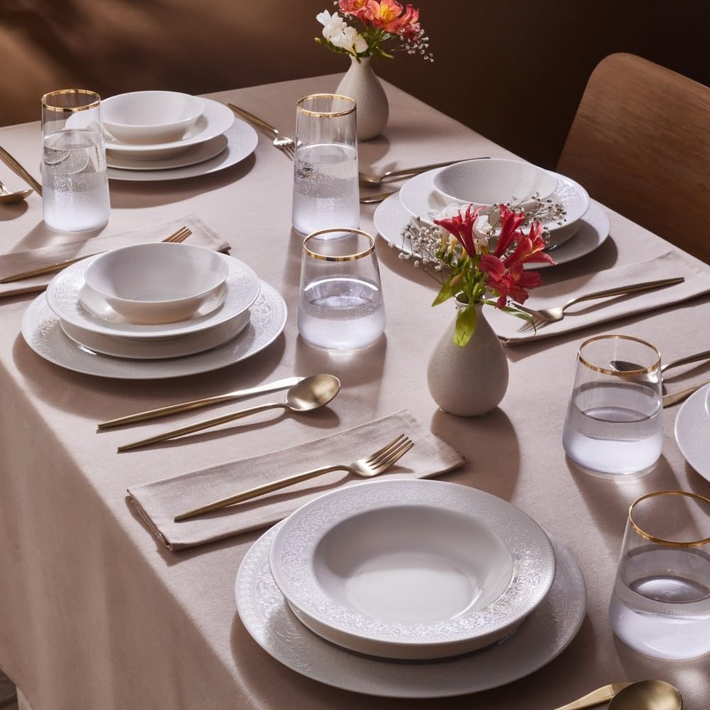 Karaca Set di stoviglie a cupola per 6 persone, set di piatti da cucina moderno da 24 pezzi, in porcellana Bone China, lavabili in lavastoviglie, set di piatti e ciotole, durevole ed elegante