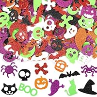 JULBEAR 300 Pieces Halloween Foam Stickers Glitter Self-Adhesive Pumpkin Spider Bat Craft Stickers for Kids Halloween Party Favor Supplies Home Decorations