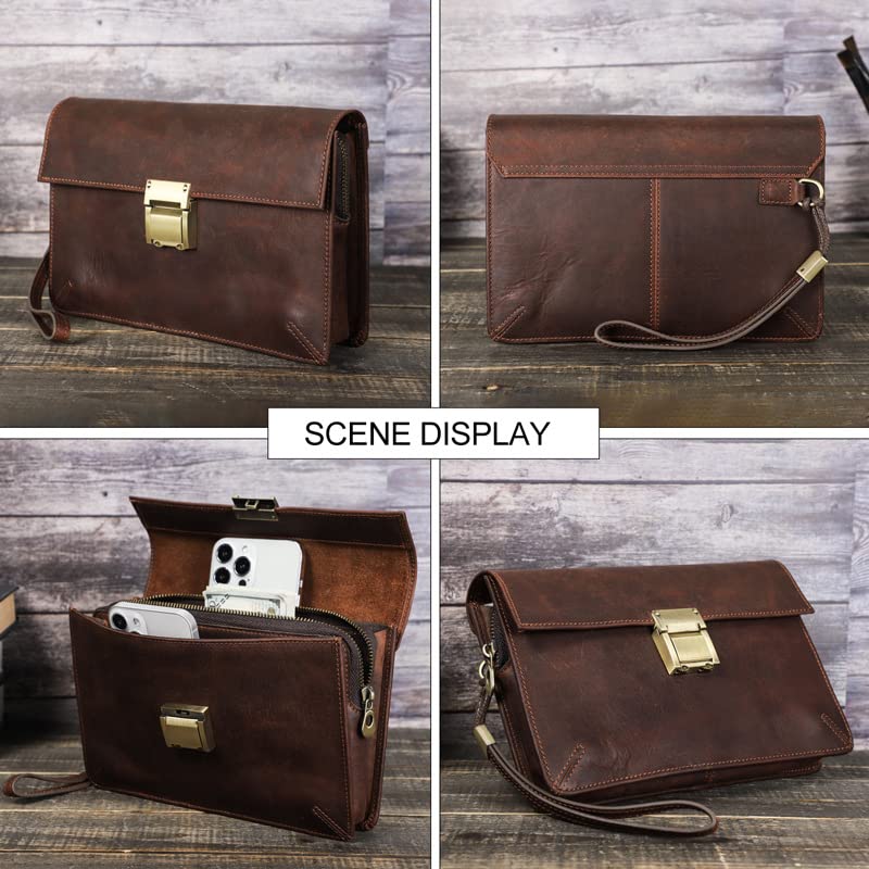 Generic Vintage Leather Mens handbag with wrist strap buckle, mens armpit bag, business handbag, mobile phone storage bag3