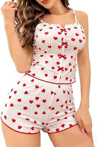 Womens Cute Pajama Set Sexy Lingerie Print Sleepwear Cami Top and Shorts Lounge Pajama Set