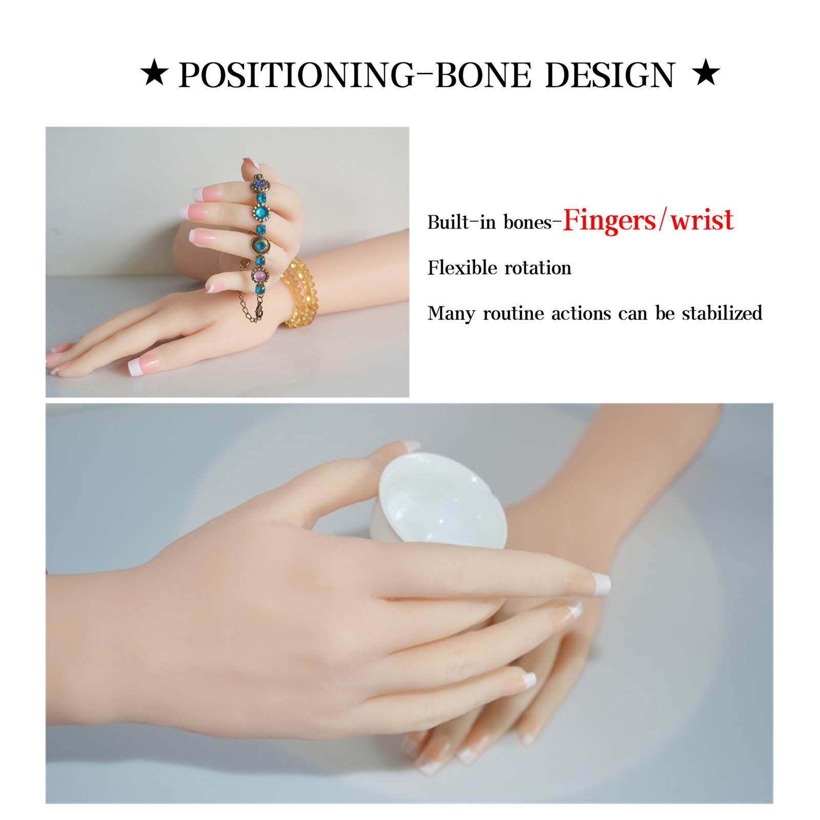 Silikon Naturgetreue Hand, Silikon-Hand-Modell 1 Paar-Silikon-Life-Size weiblich Gefälschte Hände mit Knochen beweglichen Fingern/Handgelenk, realistisches Maniküre-Lehrmodell,A Left