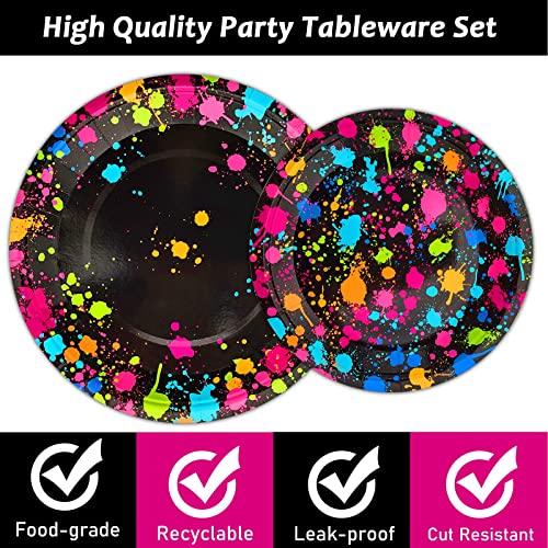 Neon Party Supplies For 24 Guests Glow Party Plates Napkins Tableware Neon Glow Birthday Colorful Graffiti Party Decoration Favor，96 Pieces #TOP3