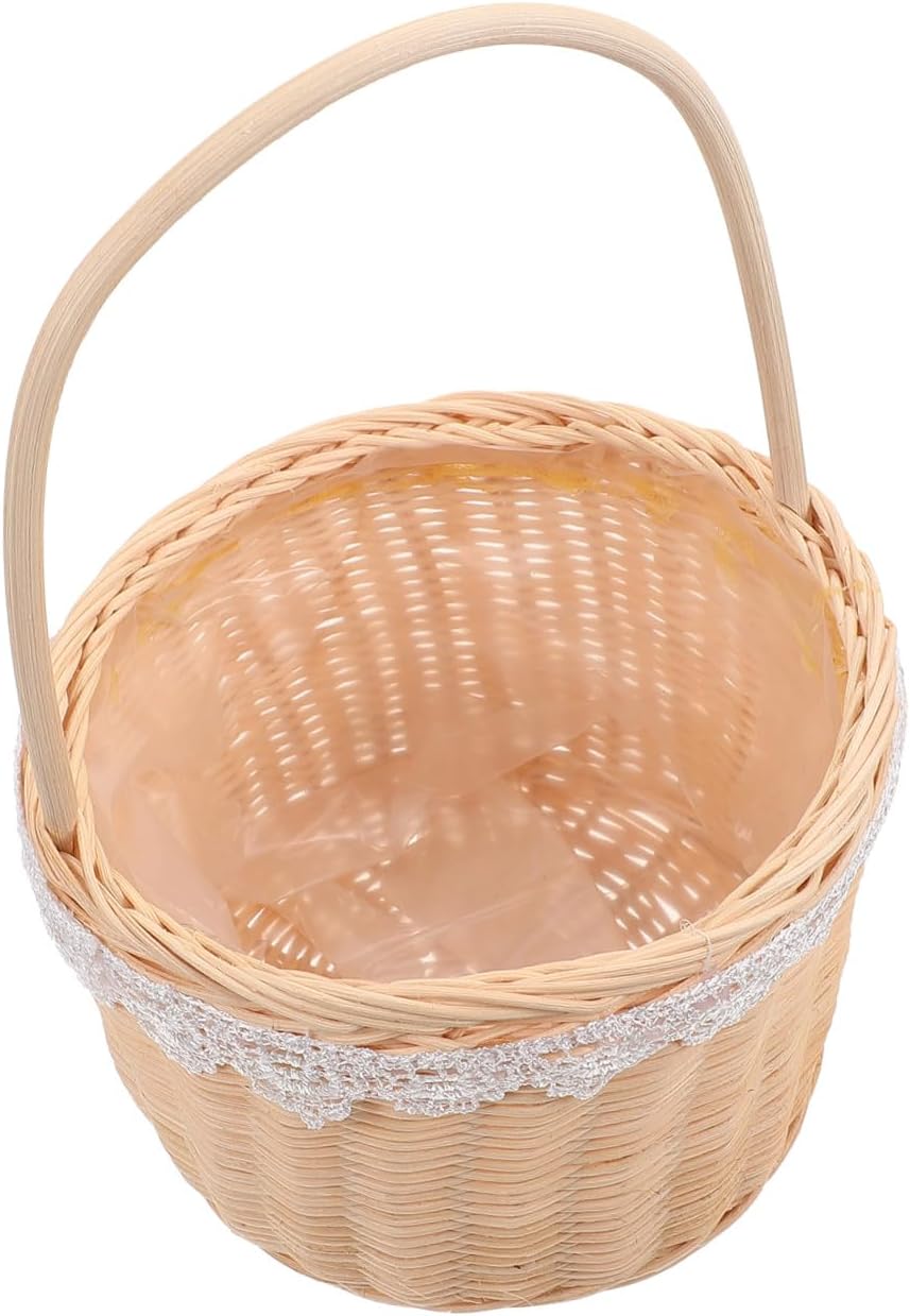 Woven Handheld Storage Basket Multi-function round Vegetable and Flower Container Wood Basket for Home Organization and Picnic Use