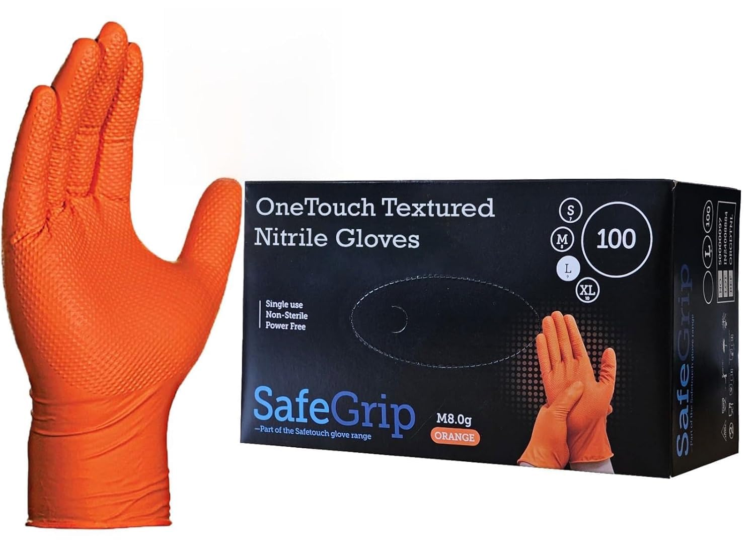 A406 Disposable Diamond Textured Nitrile Gloves Orange 100 Count Powder Free Strong Gloves Heavy Duty for Machanic (Medium-8)