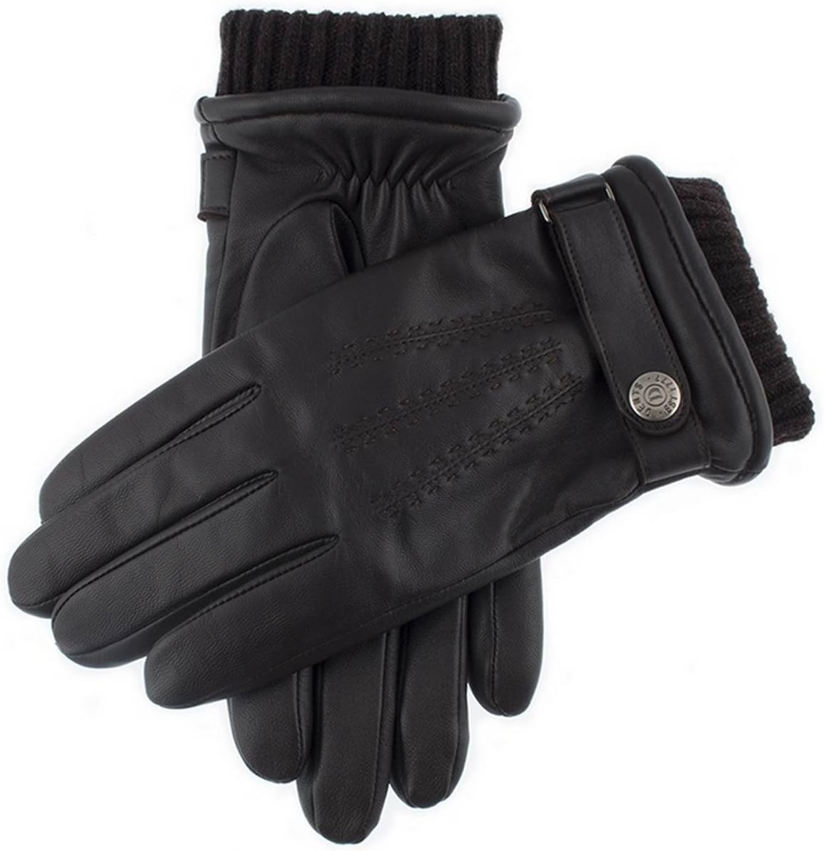 Mens Henley Knitted Cuff Touchscreen Gloves - Brown