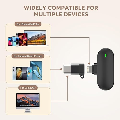 Miniatura 8 de Micrófono Lavalier inalámbrico, mini micrófono para iPhone, iPad, Android, paquete de 2 micrófonos Lavalier con estuche de carga, micrófonos de clip