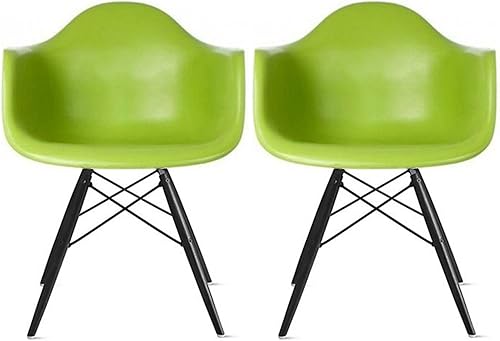 2xhome Juego de 2 sillas modernas de plástico con patas de madera negra, color verde