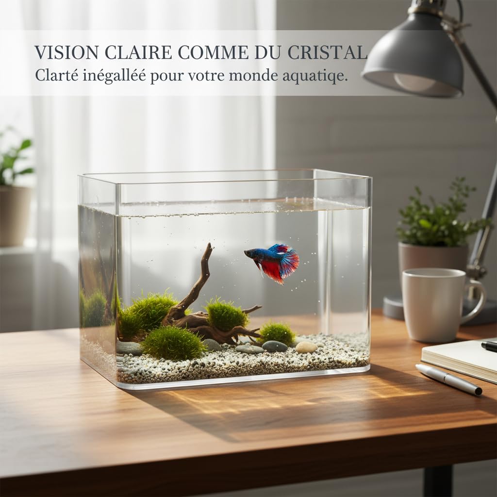 Aquarium Acrylique Incassable Bureau, 45cm x 22cm x 24cm | Forme rectangulaire, Récipient en plastique, Sur petite table, Pour amateurs poissons
