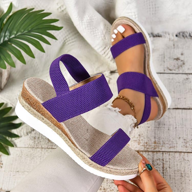 Wide Women's Platform Espadrille Wedge Sandals Comfortable Open Toe Elastic Ankle Strap Espadrilles Flatform Wedges Casual Slip On Sandal For Ladies Dressy Summer Shoes2