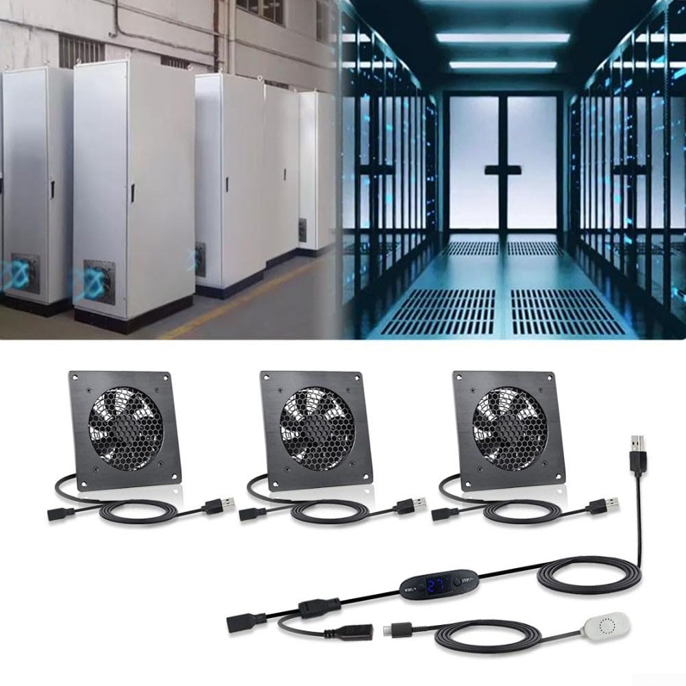 USB-Lüfter, temperaturgesteuert, 10 Stufen, 0–60 ℃ für Smart-Thermostat, leiser Umwälzthermostat für Server-Rack, Gewächshaus, PC-Gehäuse, 4/6 Zoll (U10T1225JGX2)