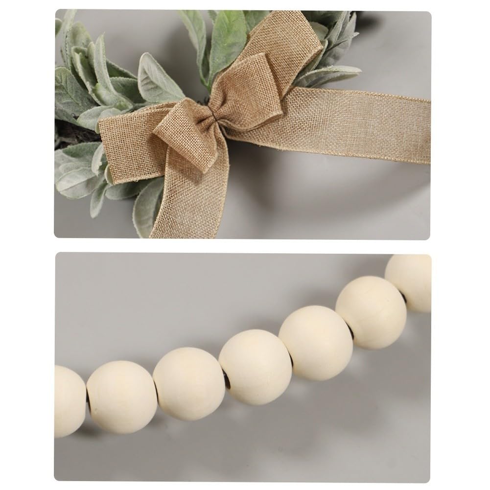 Ghirlanda di eucalipto artificiale con perline di legno, decorazione da appendere alla parete per matrimoni, primavera, Natale, casa e ufficio