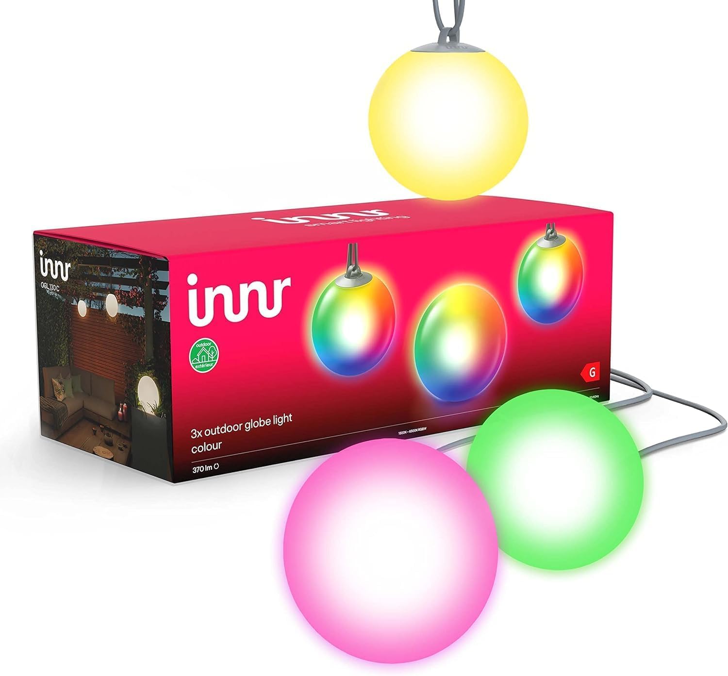 innr Smart Kugellampe, Zigbee, Funktioniert mit Hue* und Alexa (Bridge erforderlich), White & Color, Wegeleuchten außen, IP65 wasserdicht, LED Sockelleuchte, Komplettset (3-Pack)