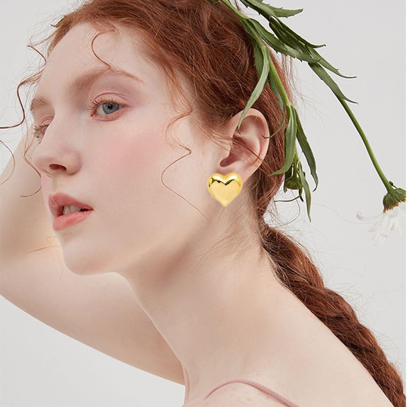 ONLYJUMP 14K Gold Plated Chunky Heart Statement Earrings for Women Trendy Puffy Heart Teardrop Dangle Stud Earrings Minimalist Geometric Heart Earrings - Image 2