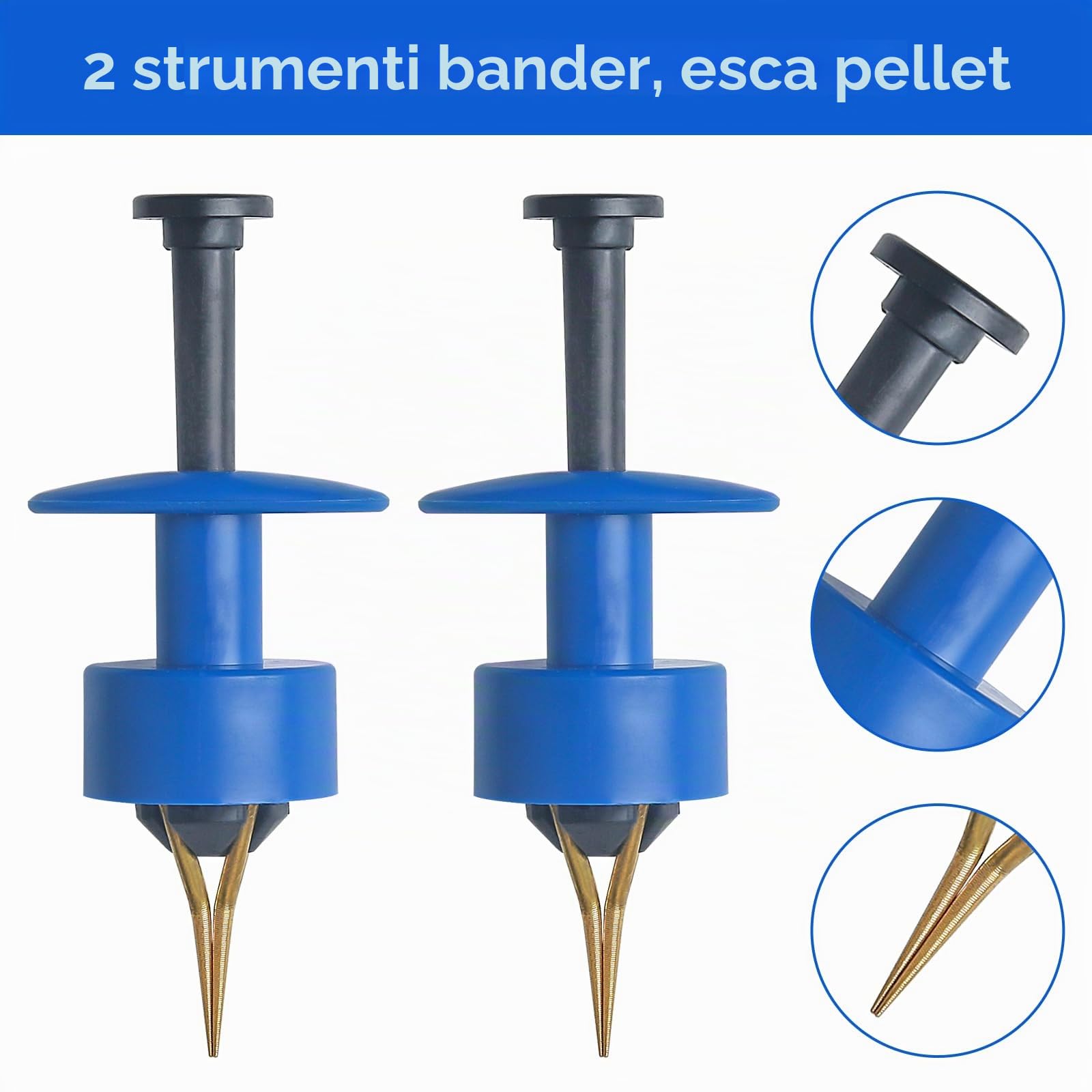 Realure 1100 Anelli con Micro Esche Rosse in Gomma Gialla, con 2 Pezzi di Pellet Bait Bander, Accessori da Pesca per Il Fissaggio Rapido di Esche, Pellet, Falena d'Api, Verme (Blu)