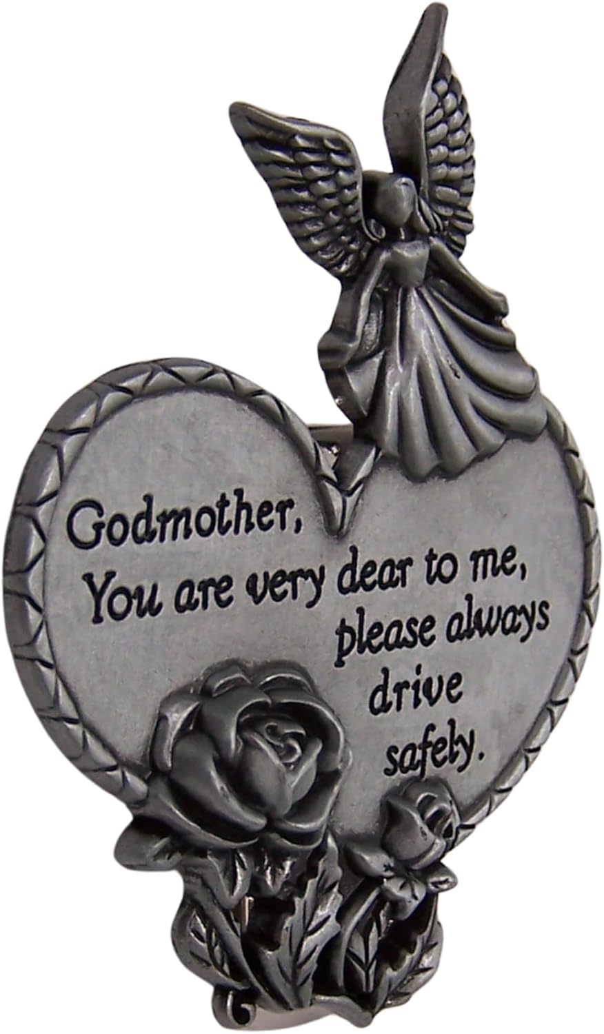 Wowser Godmother Angel Visor Clip with Engraved Message, Religious Car Accessory Gift, Pewter Finish, Guardian Angel Keepsake for Safe Driving