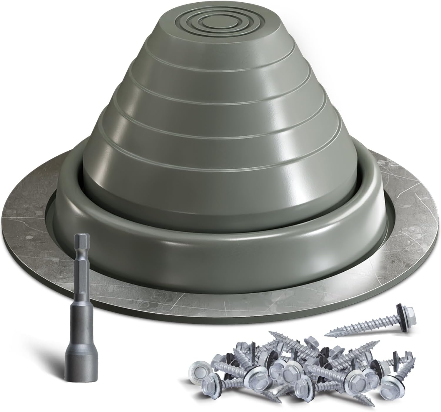 vivida #3 silicone metal roof pipe flashing boot, high temp flexible roof jack boot for pipe od 1/4" to 5", screws & hex socket included, gray, 1 pack #3 (pipe od 1/4" to 5") grey - round base (1 pcs)