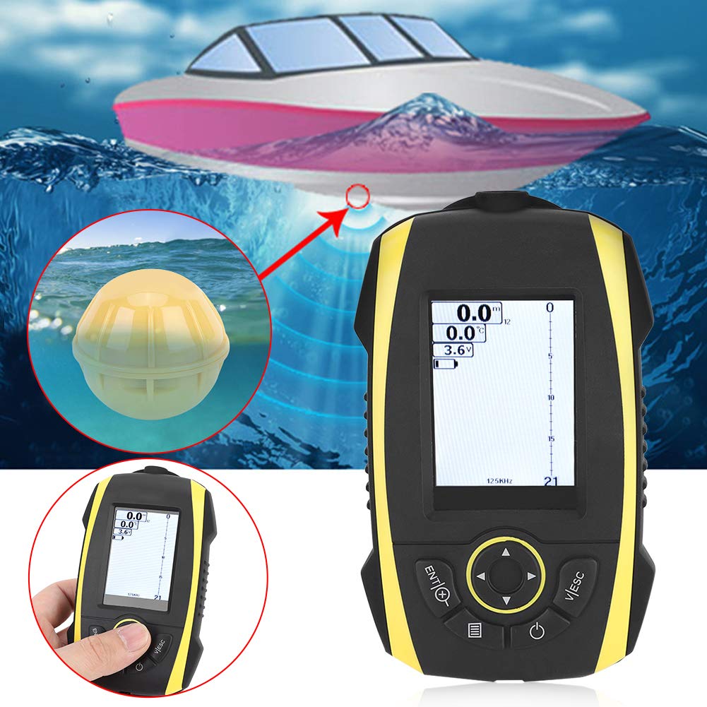 Kikumi FF288W Rilevatore Sonar Ecoscandaglio Wireless con Schermo a Colori 433 MHz Portata 100 M Profondità 40 M Allarme Pesce per Barca da Pesca in Kayak Sul Ghiaccio