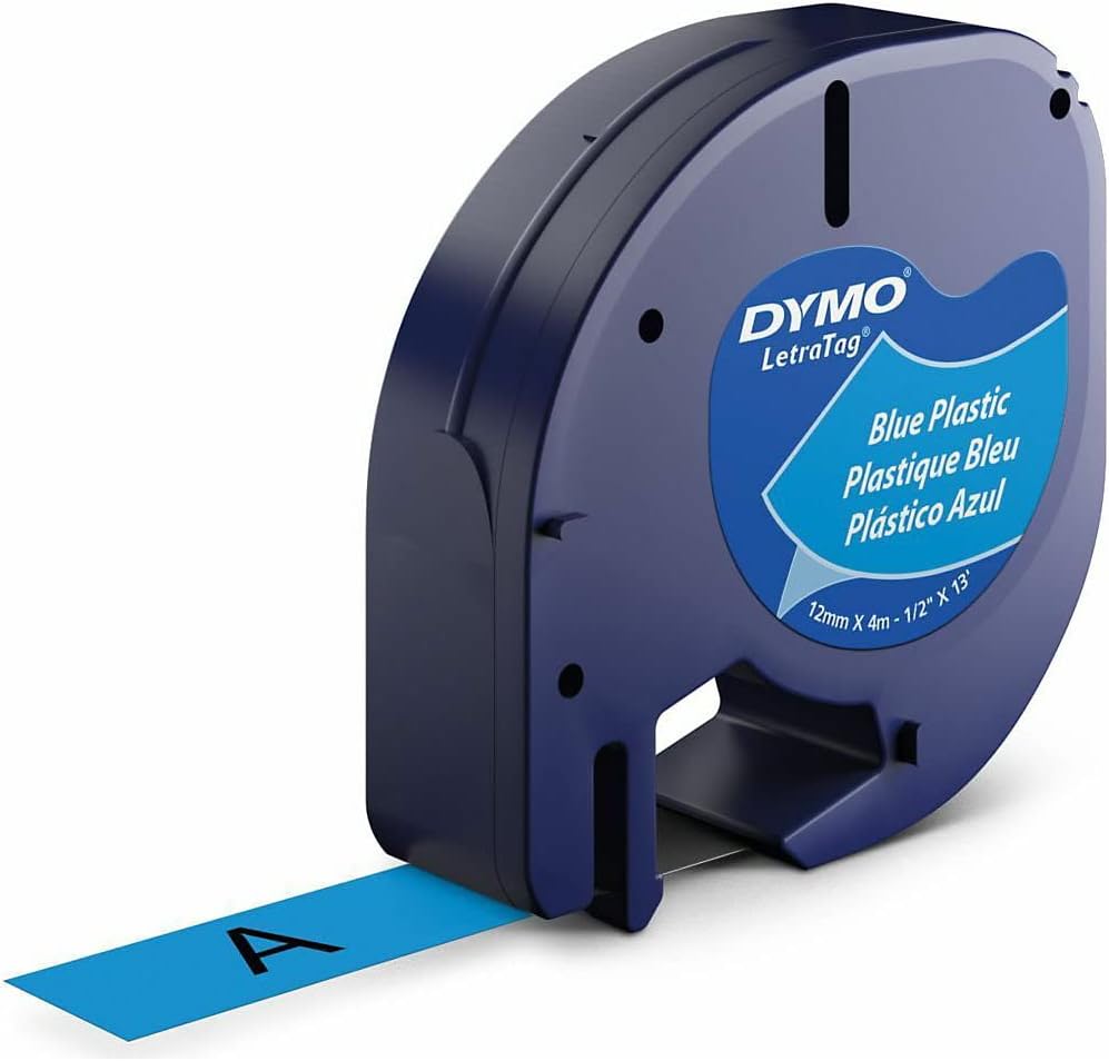DYMO Authentic LT Plastic Labels | 12mm x 4m Roll | Black Print on Blue Labels | for LetraTag Label Makers