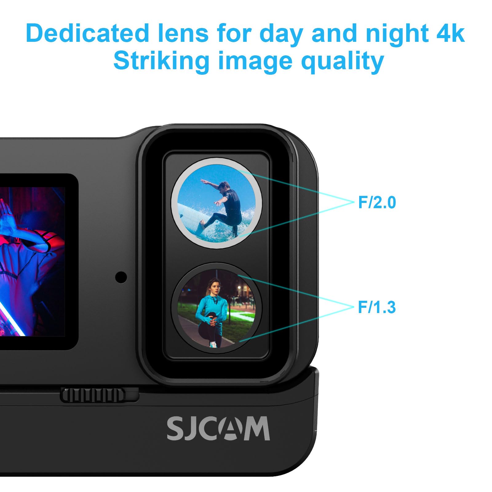 SJCAM SJ20 Caméra d'action 4K30FPS F/1.3 Dual Lens Touch Screen 40M Waterproof 150Min Battery Life WiFi Gyroscope