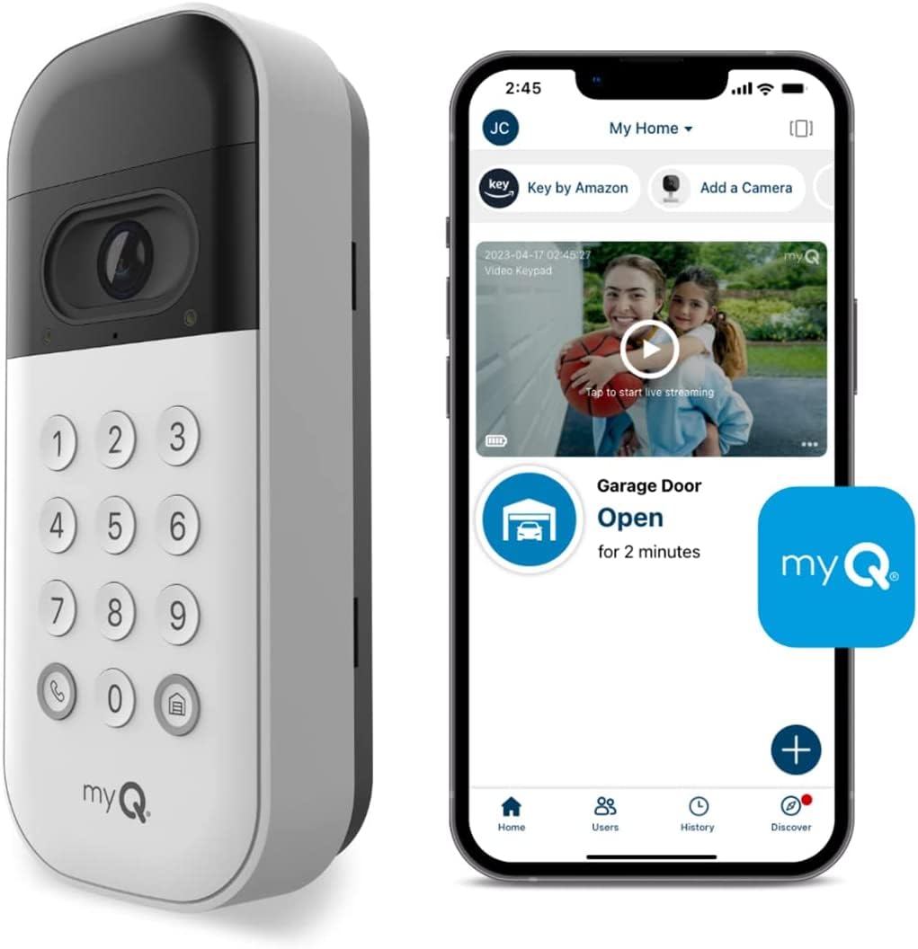 Liftmaster VKP1-LM MyQ Video Keypad with Camera, WiFi, and Smartphone Control. A Smart Garage keypad for Your Smart Home. Works with Chamberlain, LiftMaster, and Craftsman openers.