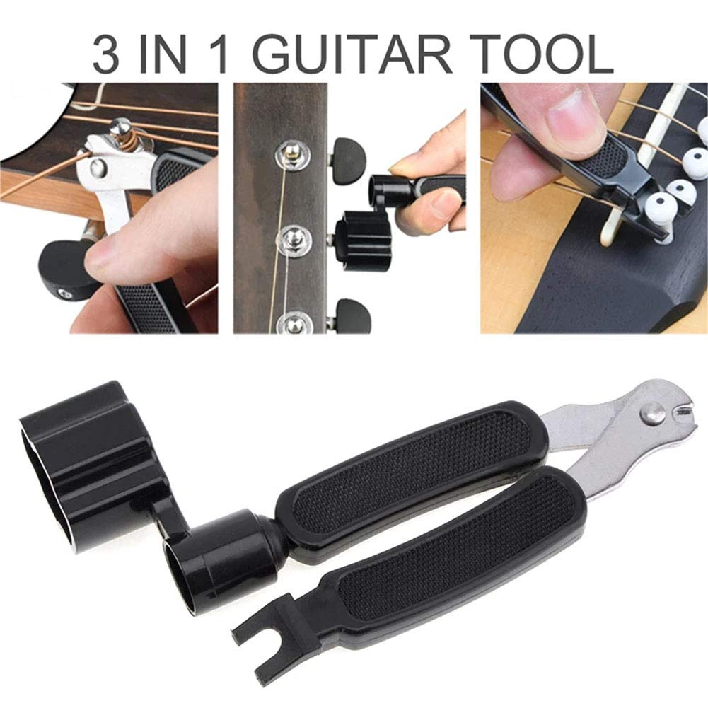 Outil 3 En 1 Pour Guitare - Enrouleur, Coupe-Corde, Extracteur | Noir | Pour Guitare/Ukulélé