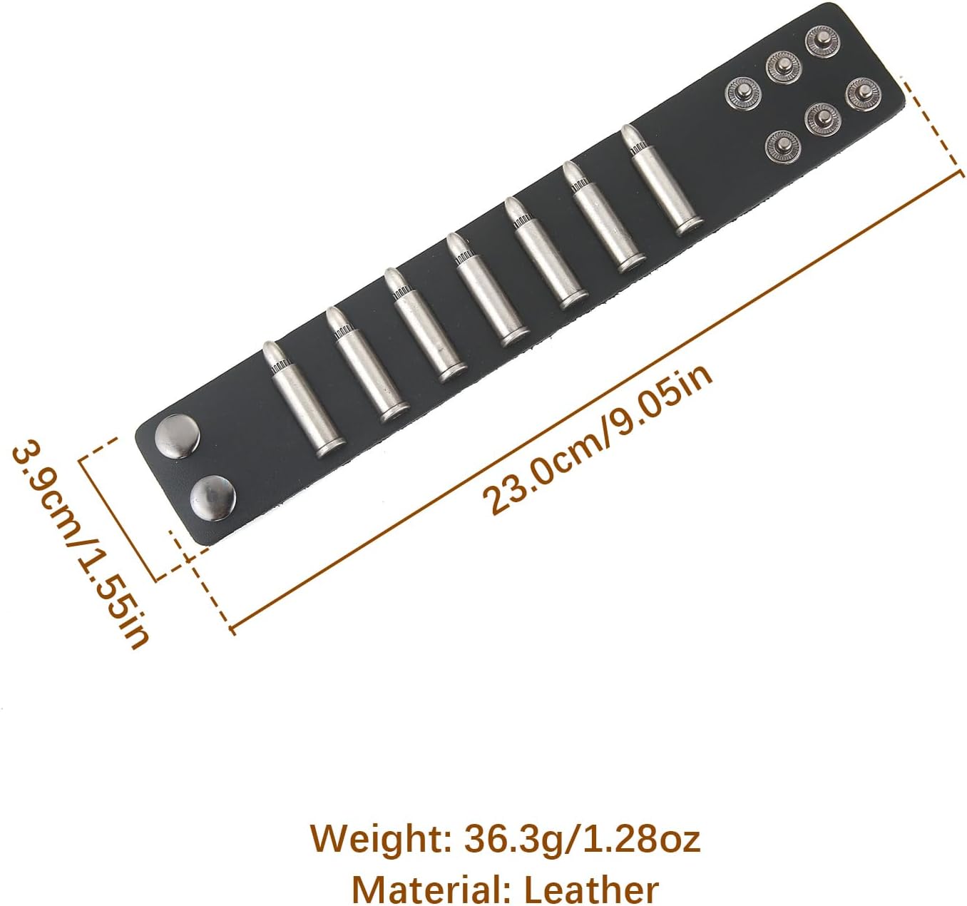 HZMAN Leather Bullet Bracelets for Men Gothic Punk Wide Cuff Bracelet Adjustable Handmade Black Leather Wristband Bracelet Jewelry Gift - Image 5