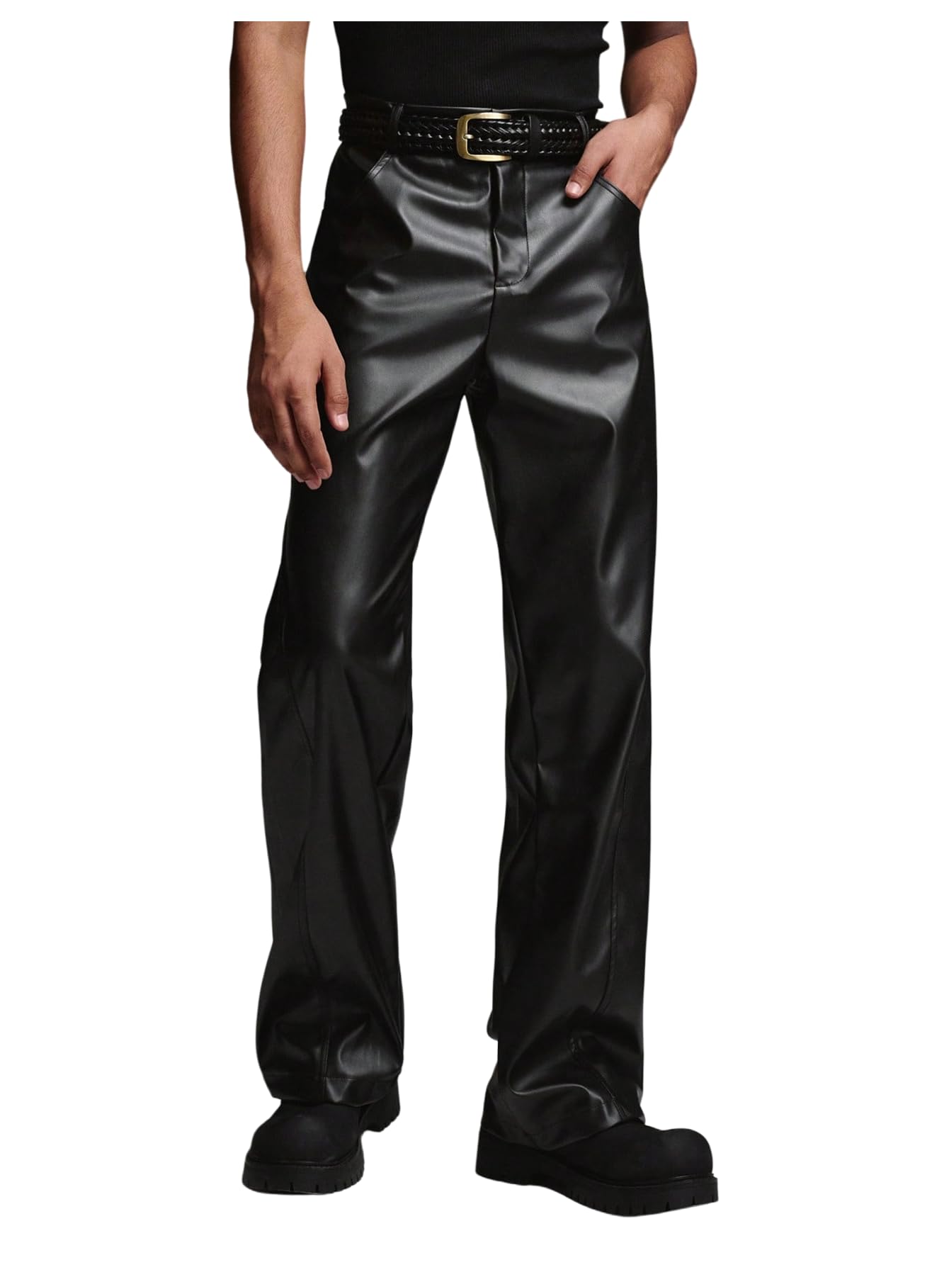 GORGLITTER Men's Leather Pants Baggy Western Concert Cowboy Rodeo Outfits