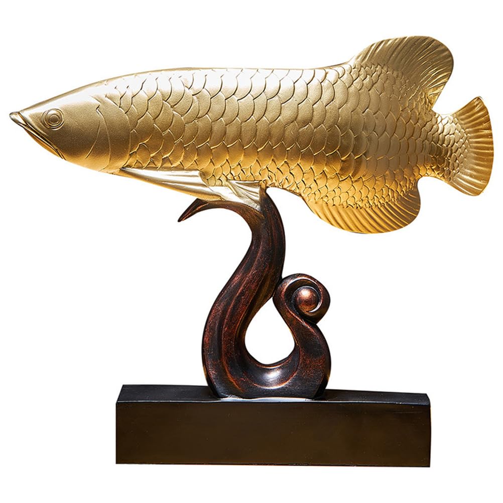NHDVDVAV Large Feng Shui Fish Statue Chinese Golden Wealth Arowana Dragon Fish Sculpture Figurine Good Lucky Gift Home Office Decor and Best Gift