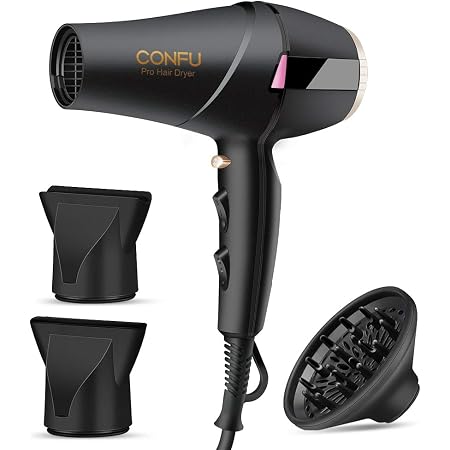 Amazon.com: CONFU - Secador de pelo iónico profesional de 1875 W de iones  negativos de cerámica de secado rápido, secador de pelo AC Motor Pro con  difusor y 2 boquillas concentradoras :