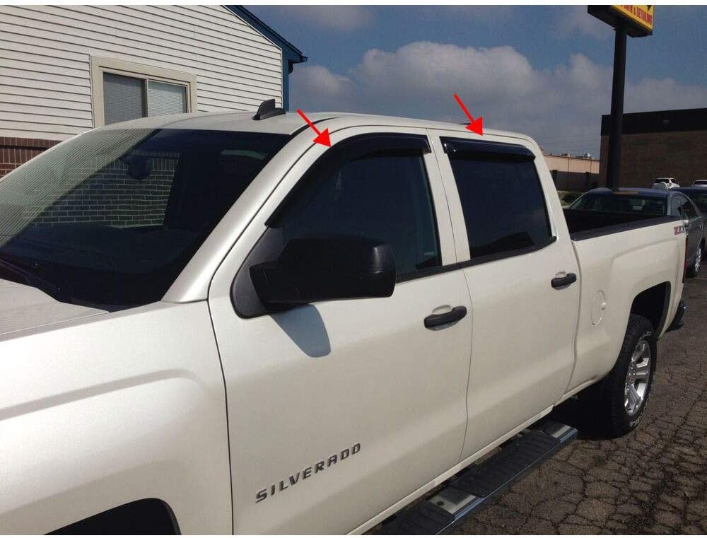 Ventvisor Side Window Visor Compatible with 2014-2018 Chevrolet Silverado 1500 2500 3500 Chevy Sierra Crew Cab Vent Rain Deflector Sun Guard Wind Deflector Dark Smoke, 4-Piece Set