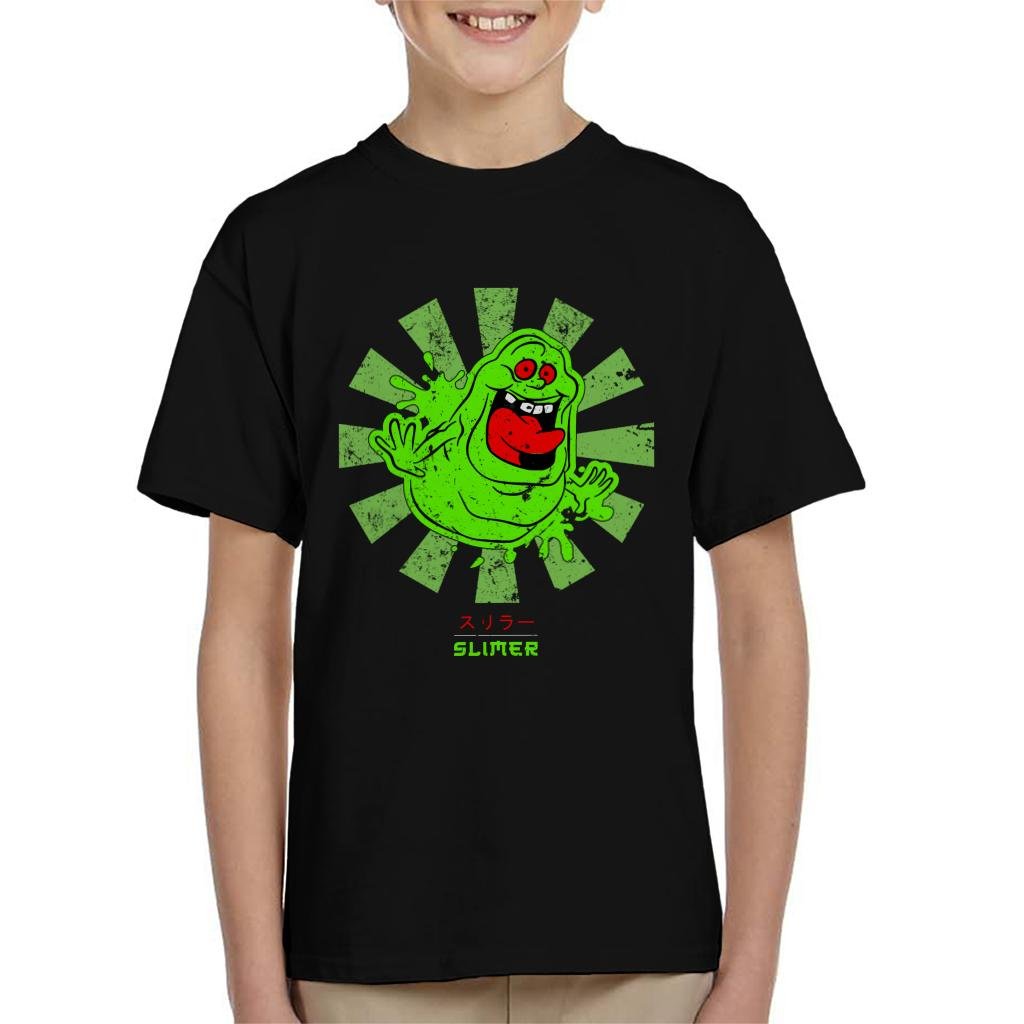 Cloud City 7 Ghostbusters Slimer Retro Japanese Kid's T-Shirt Black