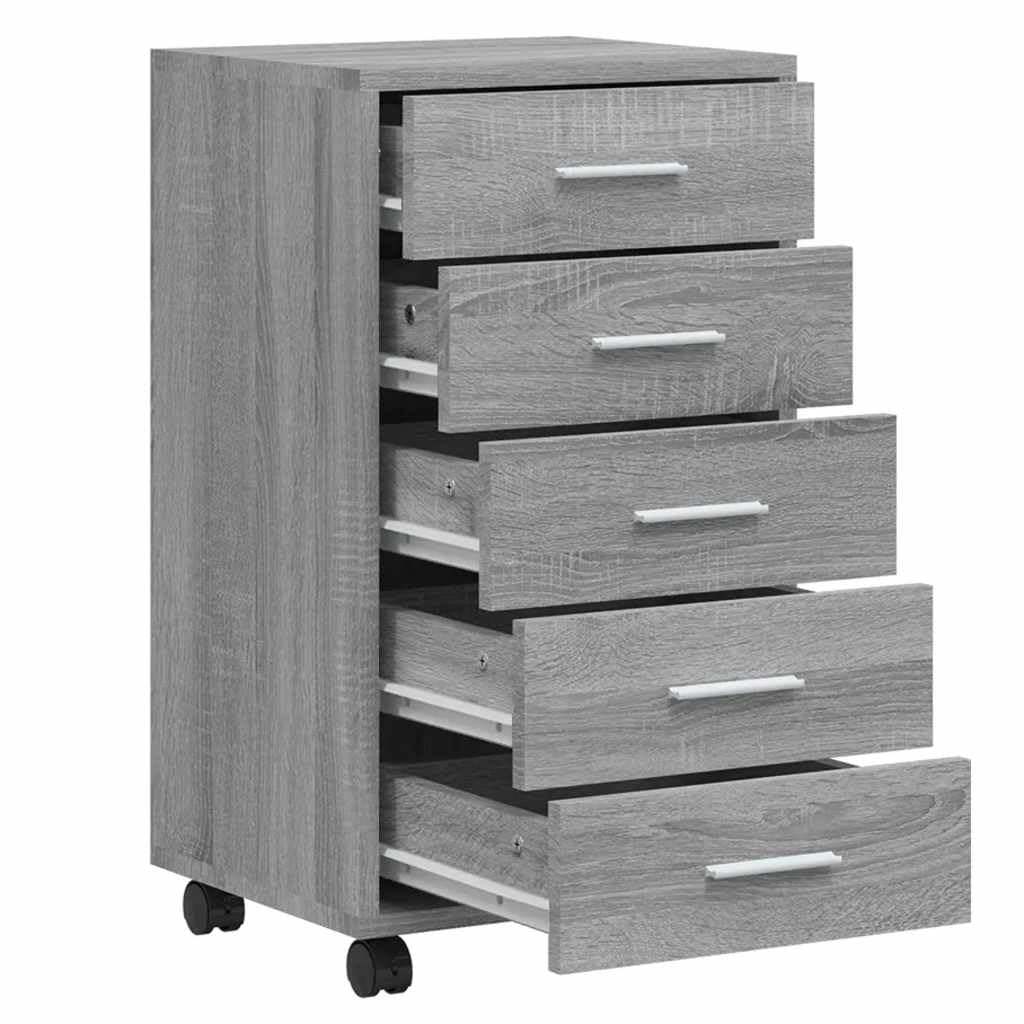 vidaXL Armoire à Tiroirs avec Roulettes Armoire de Rangement Organisateur Meuble de Bureau Chambre d'Enfant Intérieur Sonoma Gris Bois d'Ingénierie