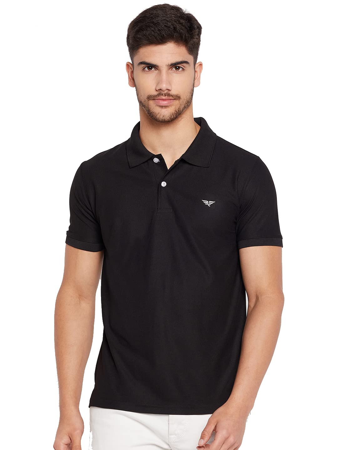 Men's Cotton Half Sleeves Solid Polo T-shirt-1012-Black-image-23