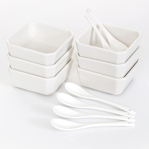 Miniatura 9 de 6 Oz White Porcelain Serving Bowls Set – 6 Small Bowls and 6 Serving Spoons – Sturdy, Oven- and Dishwasher-Safe Ceramic Condiment Cups for Sauces,