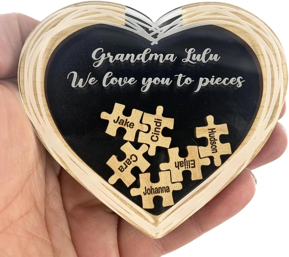 Gift for Grandma Grand Childrens Names on Heart Personalized Puzzle Gift Magnet Gifts with Grandchildren's Names Customized Family Hearts Gifts for Memaw, Nana, Mom or Grandpa