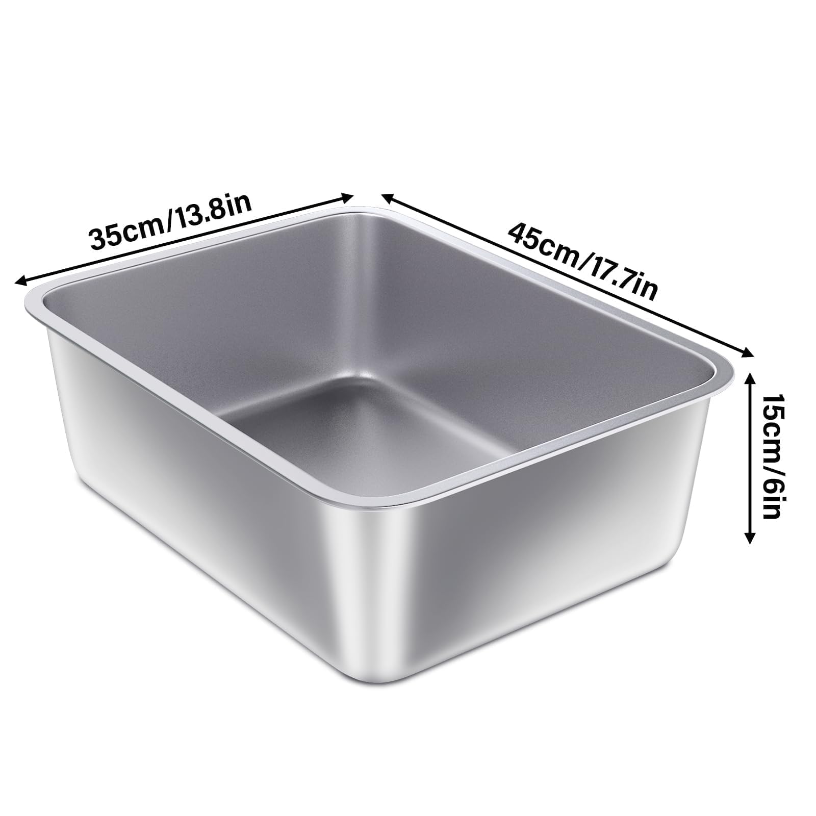 Stainless Steel Litter Box, Large Metal Cat Litter Box for Small to Medium Cats, High Sides, 18"x14"x6"，Non Stick, No Smell, Easy to Clean - image 2