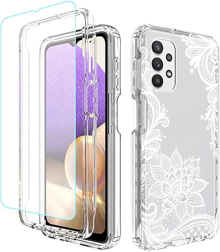 Tothedu Funda para Galaxy A32 5G, Galaxy M32 5G SM-A326 con protector de pantalla de vidrio templado, bonito diseño de mandala transparente, funda
