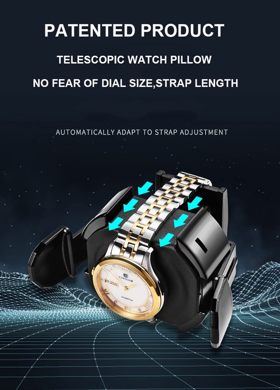 Scatola Carica Orologi Automatica per 9, 12 E 24 Orologi, Scatola Rotante per Orologi A Carica Automatica con Schermo LCD E Telecomando, Serratura A Impronta Digital(Venatura D'Ebano-4+0)