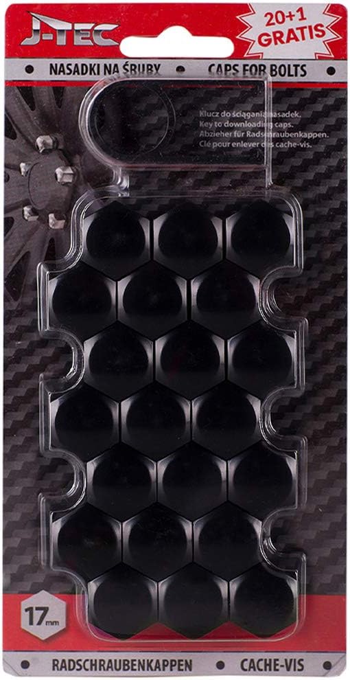 J-Tec J21301 Set Universal Wheel nut/Bolt Covers-Black Synthetic Material-17mm-set of 20+1 Pieces