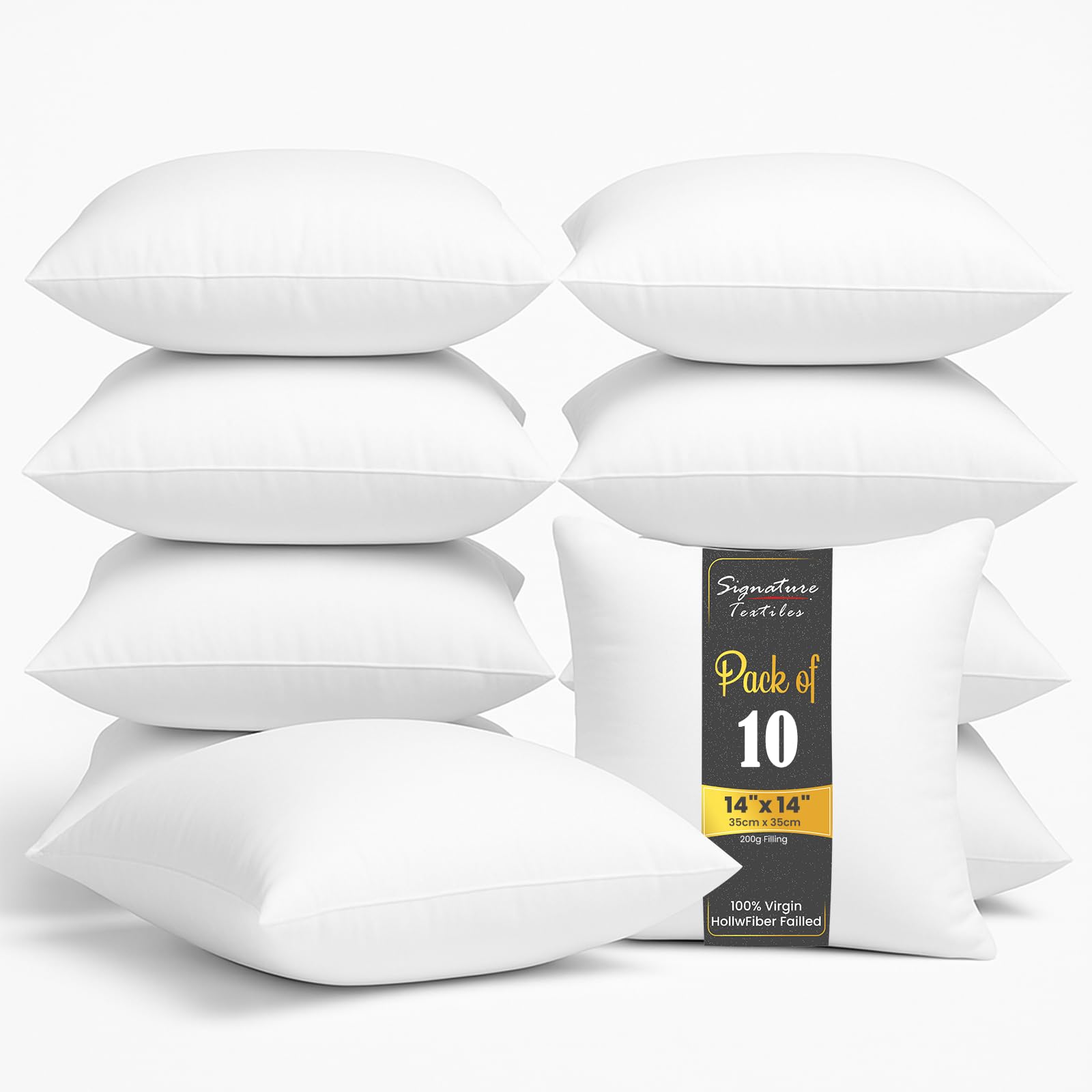 Signature Textiles® Cushion Inserts Hypoallergenic Fluffy White Cushion Inner Perfect Hollowfibre for Sofa Cushion Pads 14"x14" Pack Of 10